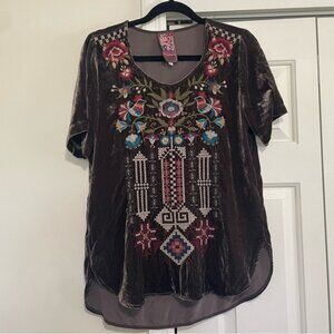 Johnny Was Velvet Embroidered Tee Tunic Size Small